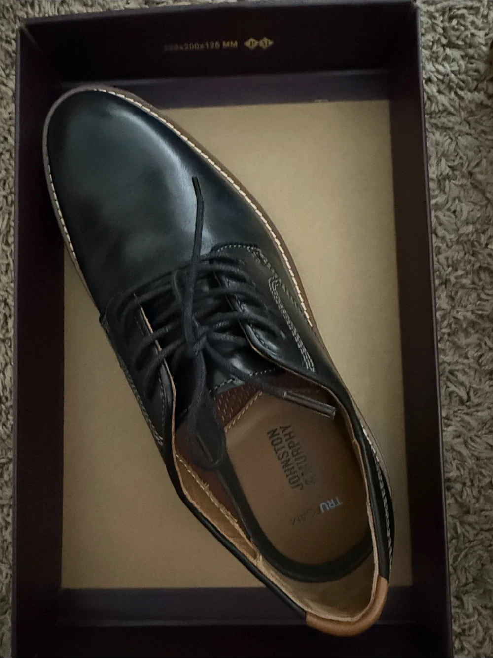Johnston & Murphy Black Leather Oxford with Tan Accents